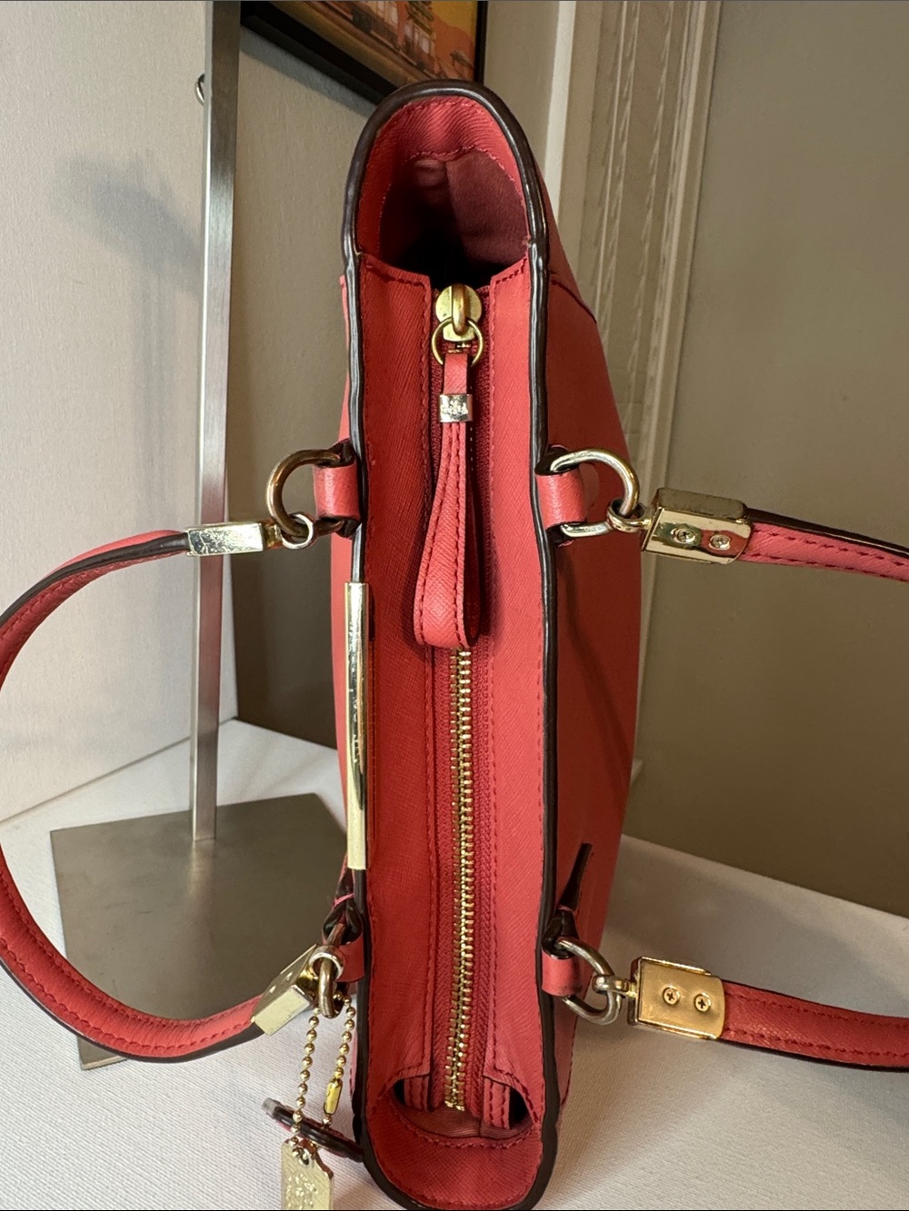 Coach Madison Mini North South Tote Crossbody Saffiano Leather Pink Coral - Picture 5 of 16